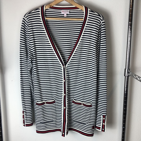 O, THE OPRAH MAGAZINE COLLECTION FOR TALBOTS EMBROIDERED STRIPE CARDIGAN - Picture 2 of 6